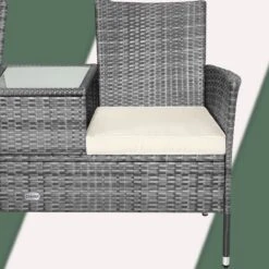 Casaria Polyrattan Tuinbank - Incl. Tafel & Kussens 7 Cm - Grijs -Optimaal Tuinmeubel Winkel 1200x1200 325