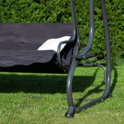 Springos Schommelbank | Linda-Schommel | 3-zits | Waterafstotend | Inclusief 2 Kussens | Verstelbare Luifel | 162 X 200 X 120 Cm | Zwart -Optimaal Tuinmeubel Winkel 1200x1200 367