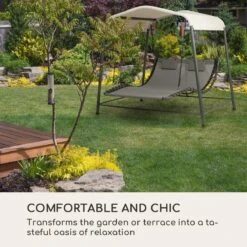 Blumfeldt Palermo Schommelbank - Hollywoodschommel 130 X 207 Cm - Ligbed Met Dak - Schommelstoel Voor 2 Personen - Tuinbank Inclusief Nekkussens - Stalen Frame En Polyester Dak - Grijs -Optimaal Tuinmeubel Winkel 1200x1200 379