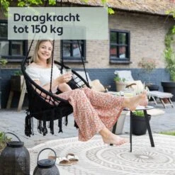 Vita5 Macramé Hangstoel - Voor Binnen En Buiten - Zonder Standaard - Incl. Kussen, Boekenvak En Beschermhoes - Tot 150kg - Zwart 16 Vita5 Macramé Hangstoel - Voor Binnen En Buiten - Zonder Standaard - Incl. Kussen, Boekenvak En Beschermhoes - Tot 150kg - Zwart -Optimaal Tuinmeubel Winkel 1200x1200 39