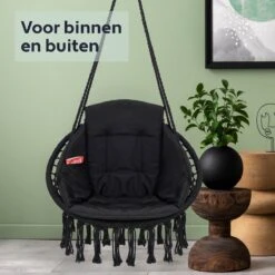 Vita5 Macramé Hangstoel - Voor Binnen En Buiten - Zonder Standaard - Incl. Kussen, Boekenvak En Beschermhoes - Tot 150kg - Zwart 17 Vita5 Macramé Hangstoel - Voor Binnen En Buiten - Zonder Standaard - Incl. Kussen, Boekenvak En Beschermhoes - Tot 150kg - Zwart -Optimaal Tuinmeubel Winkel 1200x1200 40