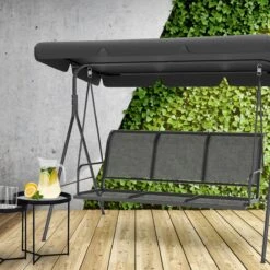 LifeGoods Schommelbank - 3-zits - Tot 250KG - Kantelbaar Dak - UV-bestendig Zonnescherm - 172x104x162cm - Grijs -Optimaal Tuinmeubel Winkel 1200x1200 403