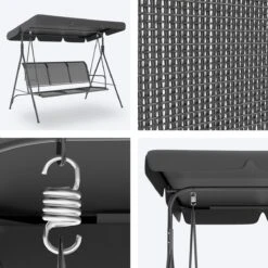 LifeGoods Schommelbank - 3-zits - Tot 250KG - Kantelbaar Dak - UV-bestendig Zonnescherm - 172x104x162cm - Grijs -Optimaal Tuinmeubel Winkel 1200x1200 405