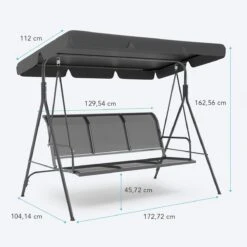 LifeGoods Schommelbank - 3-zits - Tot 250KG - Kantelbaar Dak - UV-bestendig Zonnescherm - 172x104x162cm - Grijs -Optimaal Tuinmeubel Winkel 1200x1200 407