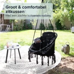 Vita5 Macramé Hangstoel - Voor Binnen En Buiten - Zonder Standaard - Incl. Kussen, Boekenvak En Beschermhoes - Tot 150kg - Zwart 18 Vita5 Macramé Hangstoel - Voor Binnen En Buiten - Zonder Standaard - Incl. Kussen, Boekenvak En Beschermhoes - Tot 150kg - Zwart -Optimaal Tuinmeubel Winkel 1200x1200 41