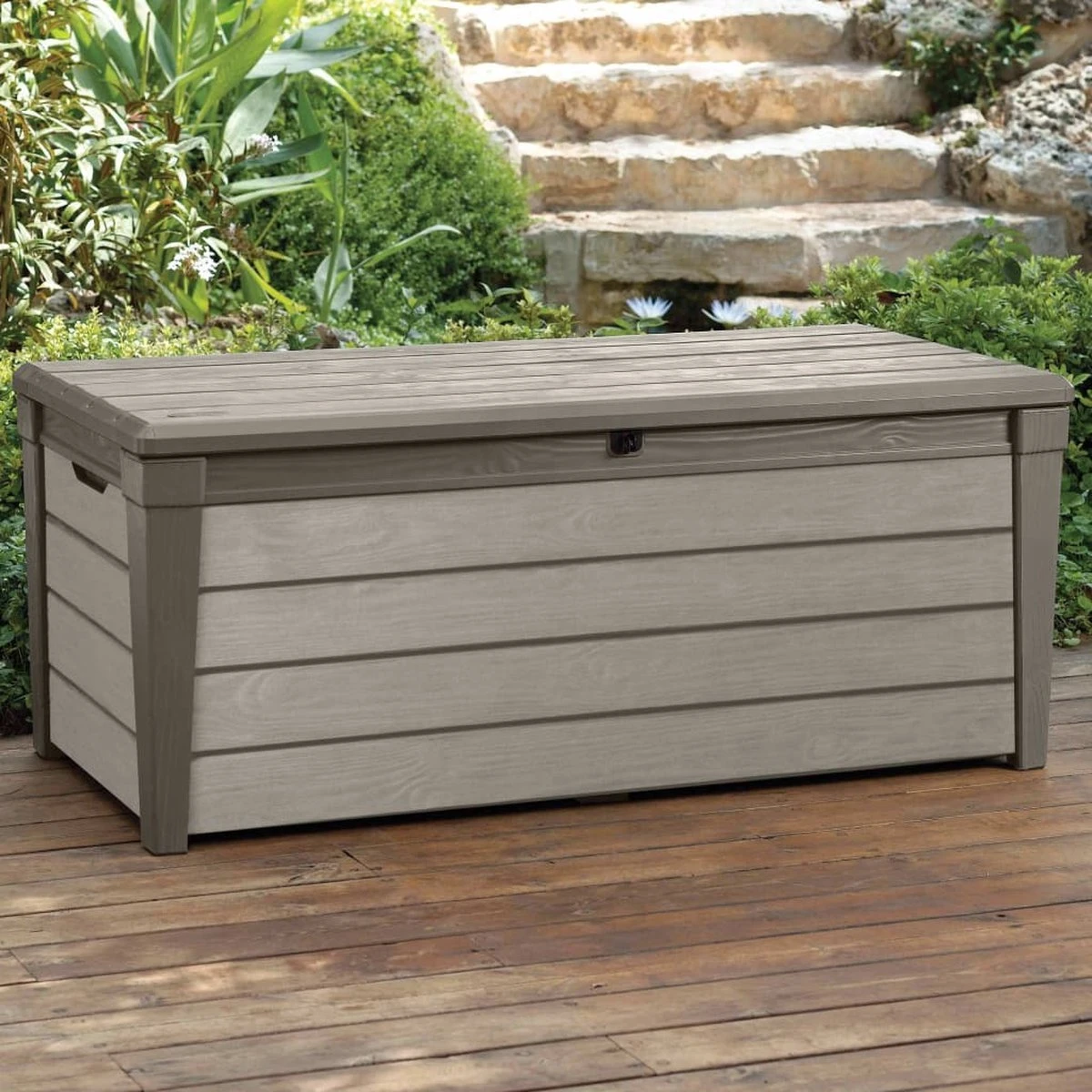 Keter Brushwood Opbergbox - Kussenbox - 455L - 145x69,7x60,3cm - Taupe 6 Keter Brushwood Opbergbox - Kussenbox - 455L - 145x69,7x60,3cm - Taupe - Afbeelding 6