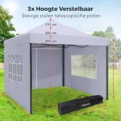 LifeGoods Partytent - 3x3 M - Zijwanden - Easy Up - Opvouwbaar - Waterdicht - Draagtas Met Wieltjes - Donkergrijs -Optimaal Tuinmeubel Winkel 1200x1200 519