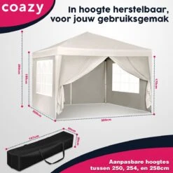 Waterdichte Partytent 3x3 Meter Opvouwbaar Met Zijwanden- Paviljoen Met Zijpanelen - Easy Up - Pop-up Tent Met Haringen, Touw En Anti Slip Poten 10 Waterdichte Partytent 3x3 Meter Opvouwbaar Met Zijwanden- Paviljoen Met Zijpanelen - Easy Up - Pop-up Tent Met Haringen, Touw En Anti Slip Poten -Optimaal Tuinmeubel Winkel 1200x1200 545