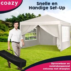 Waterdichte Partytent 3x3 Meter Opvouwbaar Met Zijwanden- Paviljoen Met Zijpanelen - Easy Up - Pop-up Tent Met Haringen, Touw En Anti Slip Poten 13 Waterdichte Partytent 3x3 Meter Opvouwbaar Met Zijwanden- Paviljoen Met Zijpanelen - Easy Up - Pop-up Tent Met Haringen, Touw En Anti Slip Poten -Optimaal Tuinmeubel Winkel 1200x1200 548