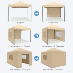 LifeGoods Partytent - 3x4.5 M - Zijwanden - Easy Up - Opvouwbaar - Waterdicht - Draagtas Met Wieltjes - Beige -Optimaal Tuinmeubel Winkel 1200x1200 567