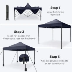 LifeGoods Partytent - 3x3 M - Easy Up - Opvouwbaar - Waterdicht - Draagtas Met Wieltjes - Donkerblauw -Optimaal Tuinmeubel Winkel 1200x1200 606