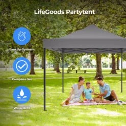 LifeGoods Partytent - 3x4.5 M - Zijwanden - Easy Up - Opvouwbaar - Waterdicht - Draagtas Met Wieltjes - Donkergrijs -Optimaal Tuinmeubel Winkel 1200x1200 620