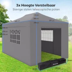 LifeGoods Partytent - 3x4.5 M - Zijwanden - Easy Up - Opvouwbaar - Waterdicht - Draagtas Met Wieltjes - Donkergrijs -Optimaal Tuinmeubel Winkel 1200x1200 625