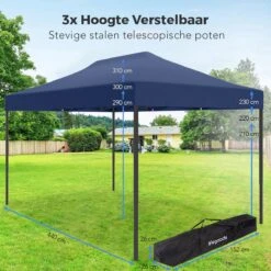 LifeGoods Partytent - 3x4.5 M - Easy Up - Opvouwbaar - Waterdicht - Draagtas Met Wieltjes - Donkerblauw 14 LifeGoods Partytent - 3x4.5 M - Easy Up - Opvouwbaar - Waterdicht - Draagtas Met Wieltjes - Donkerblauw -Optimaal Tuinmeubel Winkel 1200x1200 631