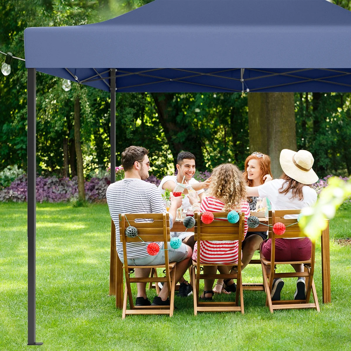 LifeGoods Partytent - 3x4.5 M - Easy Up - Opvouwbaar - Waterdicht - Draagtas Met Wieltjes - Donkerblauw 8 LifeGoods Partytent - 3x4.5 M - Easy Up - Opvouwbaar - Waterdicht - Draagtas Met Wieltjes - Donkerblauw - Afbeelding 8