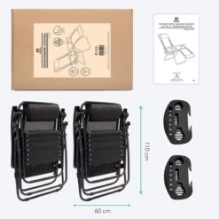 LifeGoods Opvouwbare Tuinstoelen - Verstelbaar Zonnescherm - 2 Stuks - 30°-90° Verstelbaar - Metaal - Zwart -Optimaal Tuinmeubel Winkel 1200x1200 65