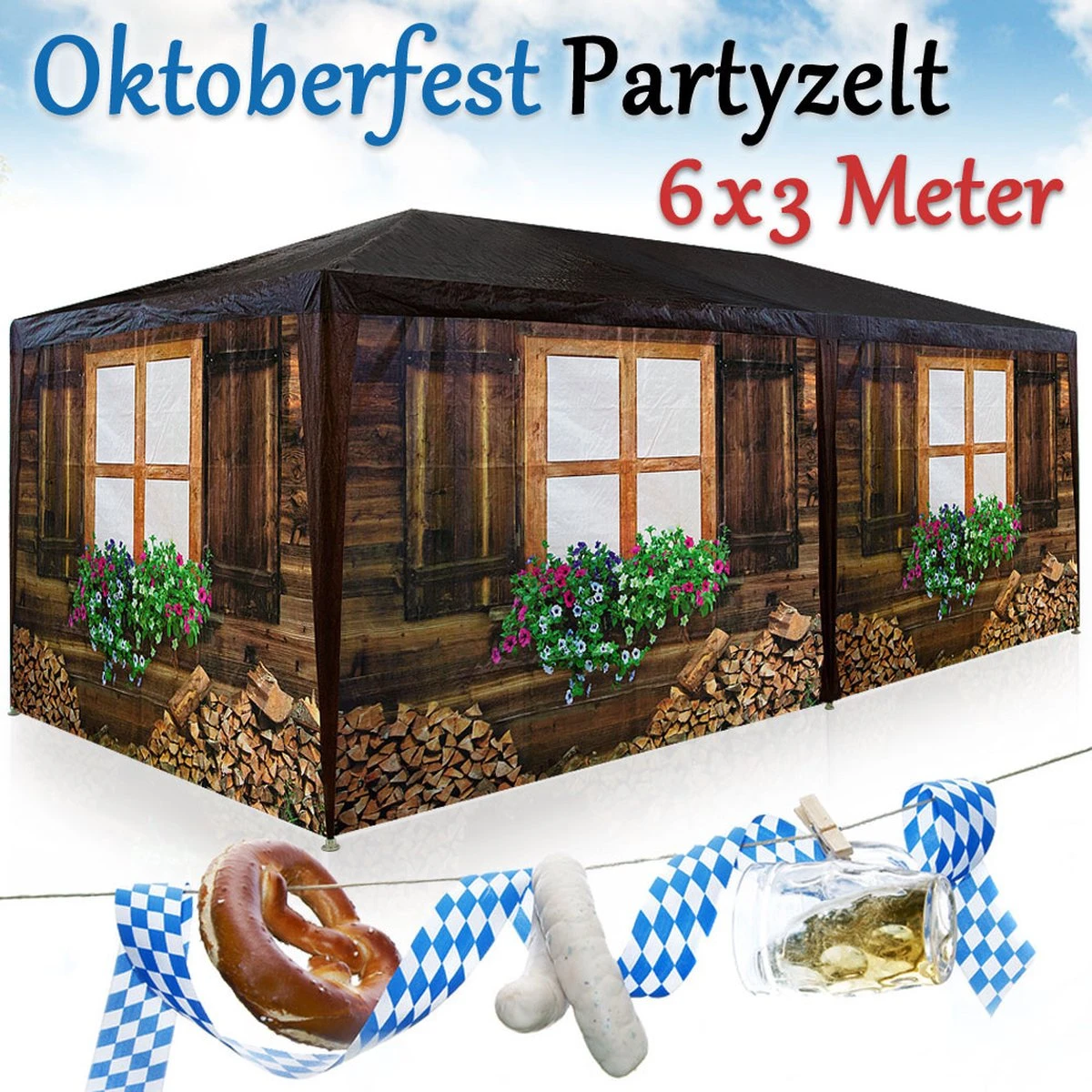 Casaria Apres-Ski Hut Party Tent - 18m² - 3x6m Met 6 Zijpanelen 7 Casaria Apres-Ski Hut Party Tent - 18m² - 3x6m Met 6 Zijpanelen - Afbeelding 7