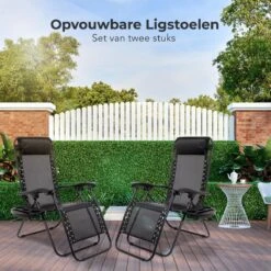 LifeGoods Opvouwbare Tuinstoelen - Verstelbaar Zonnescherm - 2 Stuks - 30°-90° Verstelbaar - Metaal - Zwart -Optimaal Tuinmeubel Winkel 1200x1200 66