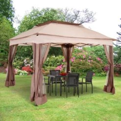 Outsunny Paviljoen Met Zijwanden Partytent Tuintent Popup 3,25 X 3,25 M Khaki 840-166 -Optimaal Tuinmeubel Winkel 1200x1200 685