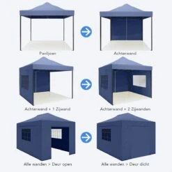 LifeGoods Partytent - 3x4.5 M - Zijwanden - Easy Up - Opvouwbaar - Waterdicht - Draagtas Met Wieltjes - Donkerblauw -Optimaal Tuinmeubel Winkel 1200x1200 694
