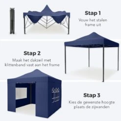 LifeGoods Partytent - 3x3 M - Zijwanden - Easy Up - Opvouwbaar - Waterdicht - Draagtas Met Wieltjes - Donkerblauw -Optimaal Tuinmeubel Winkel 1200x1200 707