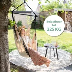 Vita5 XXL Hangstoel | Binnen&Buiten Hangnest | Incl. 2 Kussens En Boekenvak | Volwassenen&Kinderen | Hangmatstoel Tot 225kg | Beige -Optimaal Tuinmeubel Winkel 1200x1200 80