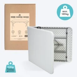 LifeGoods Klaptafel - Inklapbaar - 70x180cm - Verstelbare Vouwtafel - Weerbestendig - Wit -Optimaal Tuinmeubel Winkel 1200x1200 806