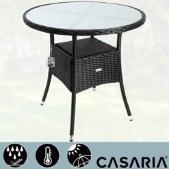 Casaria Polyrattan Bijzettafel 80cm Rond - 5mm Veiligheidsglas – Zwart -Optimaal Tuinmeubel Winkel 1200x1200 873