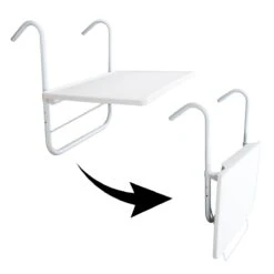 Luxe Inklapbare Balkontafel – 52 X 40 X 56cm – Wit – Hangend – Balkonbar – Balkontafels – Balkontafeltje – Hangtafel Balkon – Balcony Table – Voor Aan Het Balkon – Ophangbaar – Opklapbaar – Tafel – Inklapbaar – Buiten – Tafeltje – Klaptafel -Optimaal Tuinmeubel Winkel 1200x1200 886