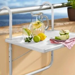 Luxe Inklapbare Balkontafel – 52 X 40 X 56cm – Wit – Hangend – Balkonbar – Balkontafels – Balkontafeltje – Hangtafel Balkon – Balcony Table – Voor Aan Het Balkon – Ophangbaar – Opklapbaar – Tafel – Inklapbaar – Buiten – Tafeltje – Klaptafel -Optimaal Tuinmeubel Winkel 1200x1200 887