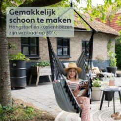 Vita5 XXL Hangstoel | Binnen&Buiten Hangnest | Incl. 2 Kussens En Boekenvak | Volwassenen&Kinderen | Hangmatstoel Tot 225kg | Grijs -Optimaal Tuinmeubel Winkel 1200x1200 94