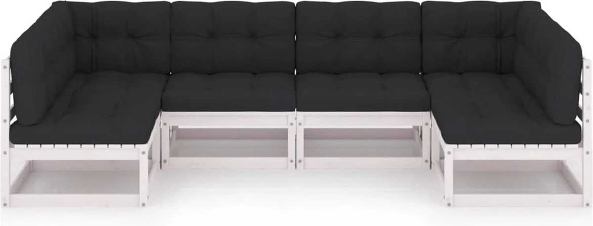 Decoways - 6-delige Loungeset Met Kussens Massief Grenenhout Wit 3 Decoways - 6-delige Loungeset Met Kussens Massief Grenenhout Wit - Afbeelding 3