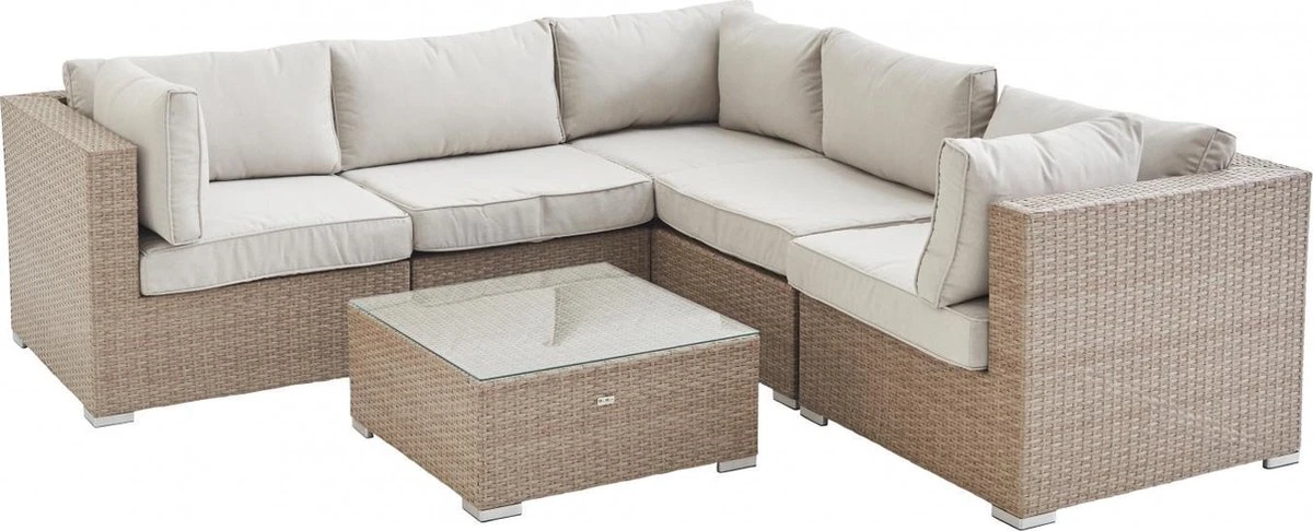 Alice's Garden Loungeset Napoli - 5 Plaatsen - Wicker - 6 Elementen - Beige/Beige 2 Alice's Garden Loungeset Napoli - 5 Plaatsen - Wicker - 6 Elementen - Beige/Beige - Afbeelding 2