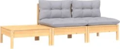 VidaXL 3-delige Loungeset Met Grijze Kussens Massief Grenenhout -Optimaal Tuinmeubel Winkel 1200x491