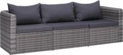 VidaXL 3-delige Loungeset Met Kussens Poly Rattan Grijs