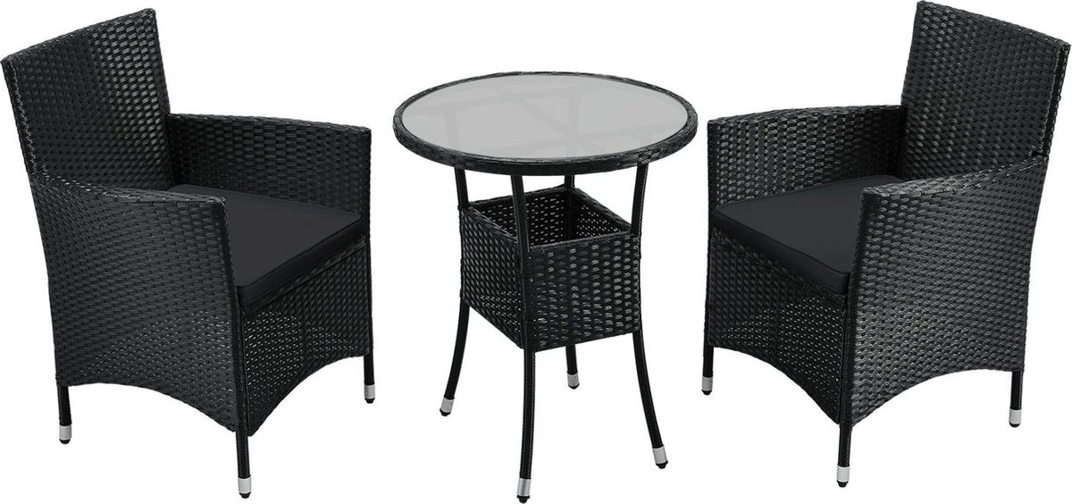 Polyrotan Balkonset - Bayamo - 3-delig - Zwart 1 Polyrotan Balkonset - Bayamo - 3-delig - Zwart