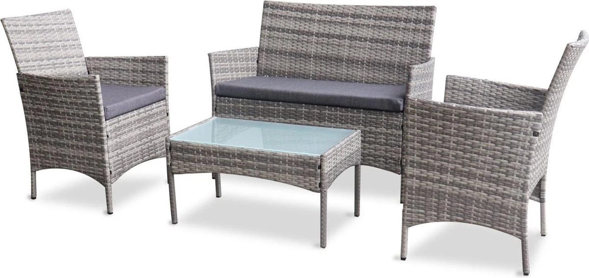 Alice's Garden Loungeset Moltès - 4 Plaatsen - Wicker - Kleine Set - Tinten Grijs/grijs 2 Alice's Garden Loungeset Moltès - 4 Plaatsen - Wicker - Kleine Set - Tinten Grijs/grijs - Afbeelding 2