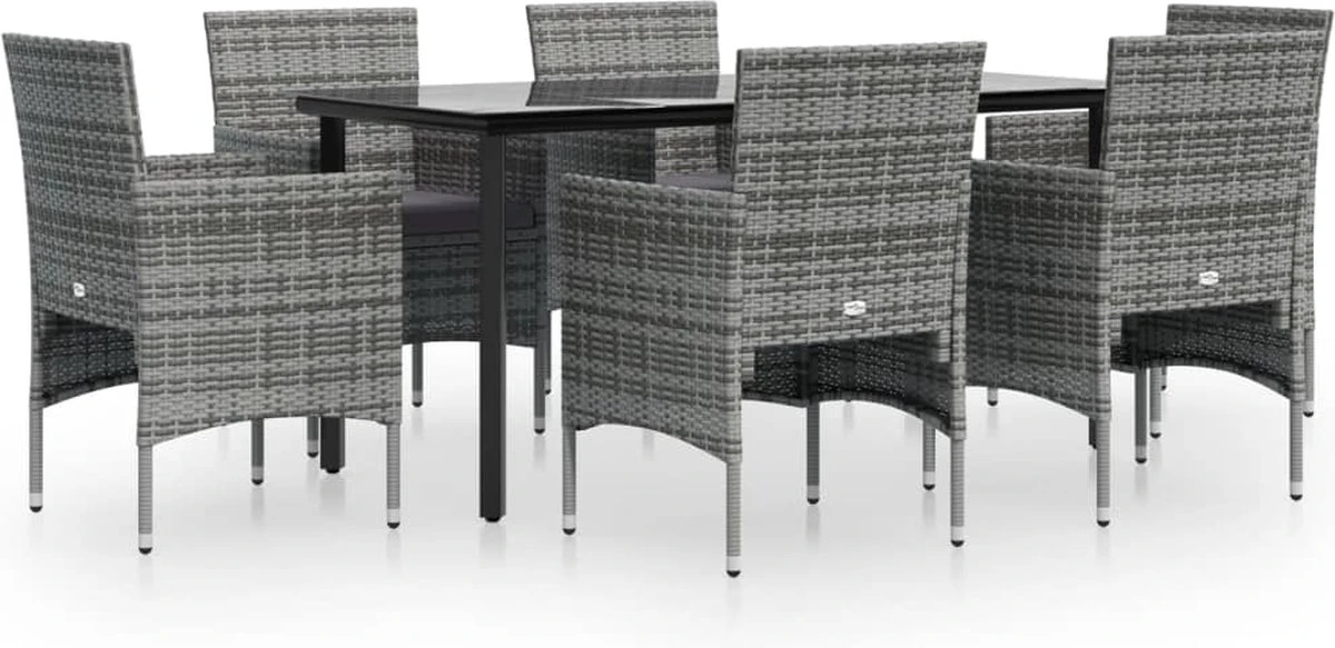 VidaXL 7-delige Tuinset Met Kussens Grijs En Zwart 7 VidaXL 7-delige Tuinset Met Kussens Grijs En Zwart - Afbeelding 7