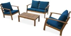 Houten Loungeset 4 Plaatsen - Ushuaïa - Donker Turquoise Kussens, Bank, Fauteuils En Lage Tafel Van Acacia, Design 6 Houten Loungeset 4 Plaatsen - Ushuaïa - Donker Turquoise Kussens, Bank, Fauteuils En Lage Tafel Van Acacia, Design -Optimaal Tuinmeubel Winkel 1200x603 3