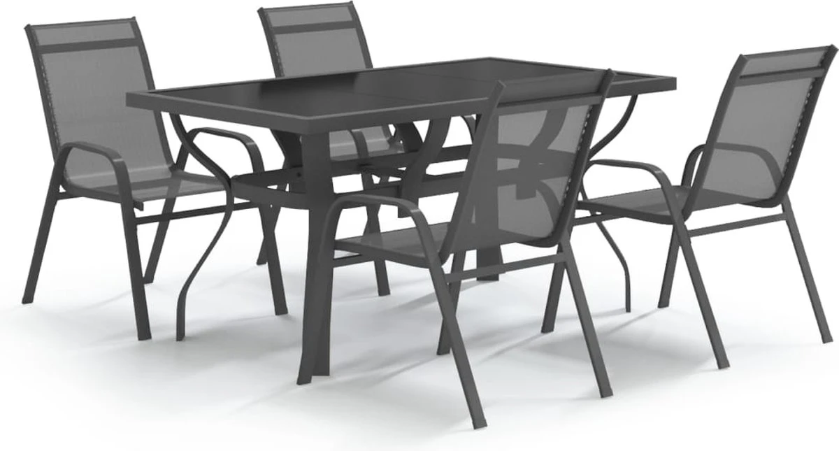 VidaXL 5-delige Tuinset Grijs En Zwart 3 VidaXL 5-delige Tuinset Grijs En Zwart - Afbeelding 3