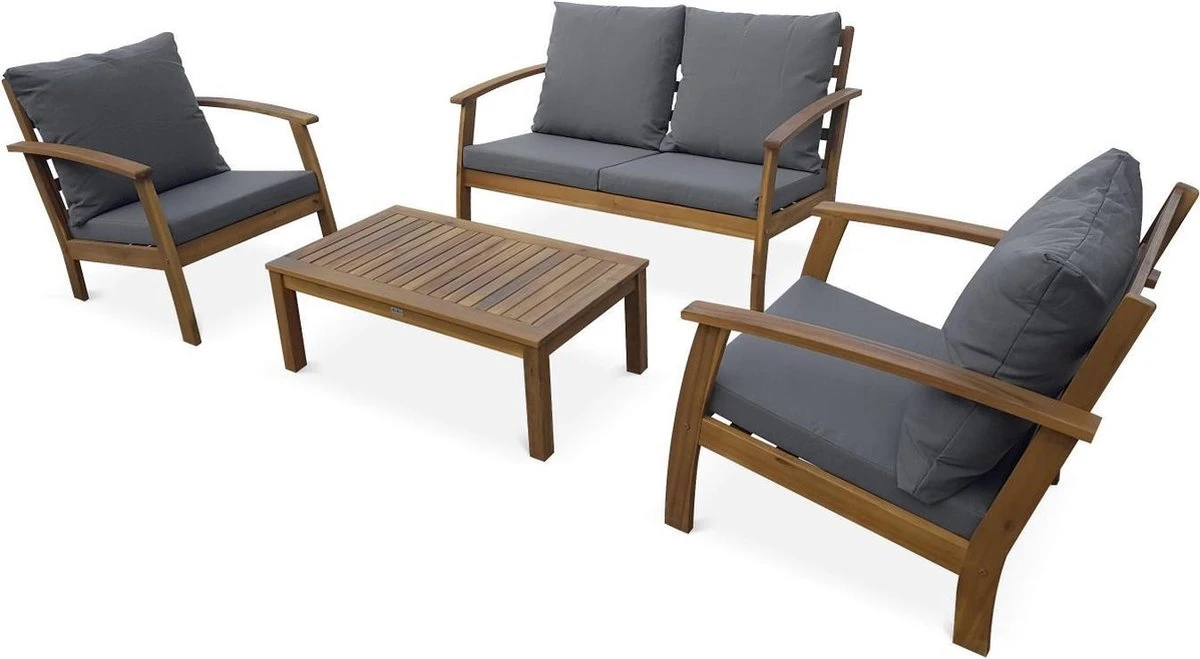 Houten Loungeset 4 Plaatsen - Ushuaïa - Grijs Kussens, Bank, Fauteuils En Lage Tafel Van Acacia, Design 4 Houten Loungeset 4 Plaatsen - Ushuaïa - Grijs Kussens, Bank, Fauteuils En Lage Tafel Van Acacia, Design - Afbeelding 4