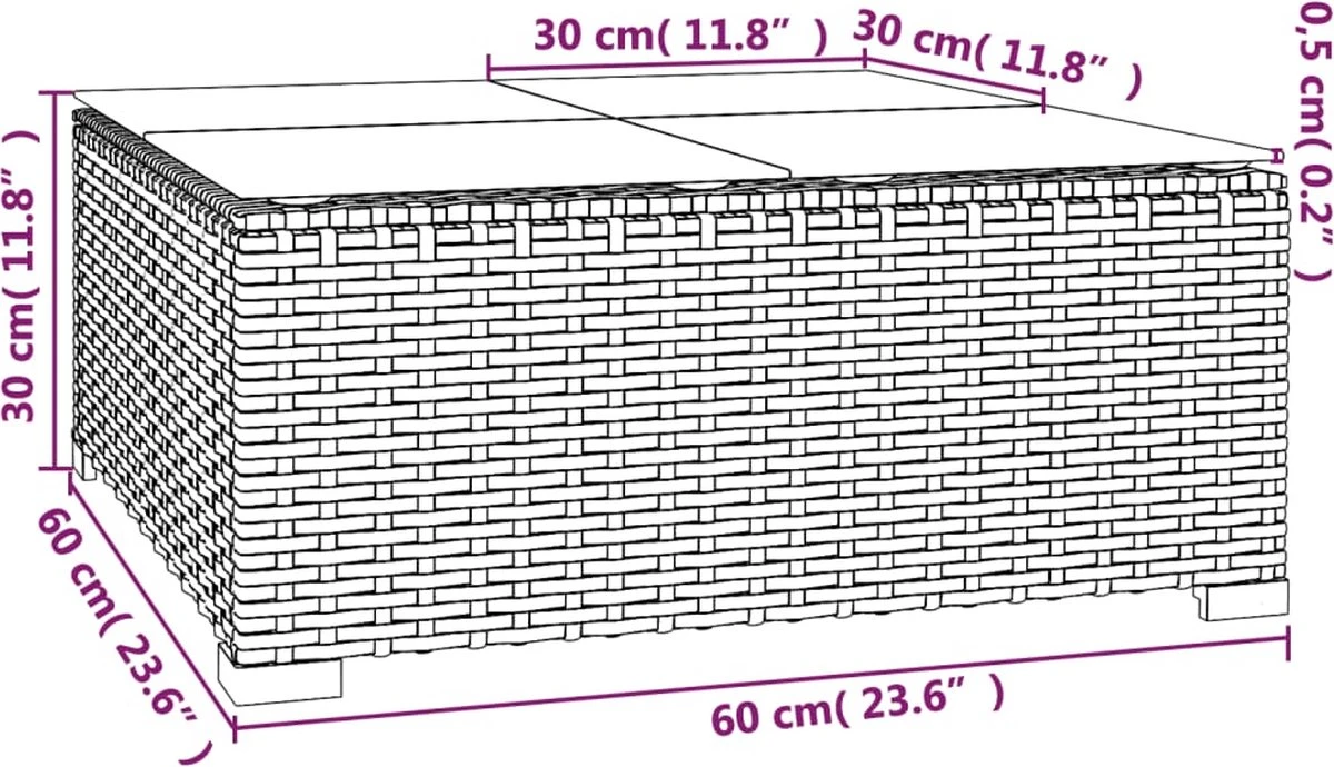 VidaLife Tuintafel 60x60x30 Cm Poly Rattan En Glas Zwart 5 VidaLife Tuintafel 60x60x30 Cm Poly Rattan En Glas Zwart - Afbeelding 5