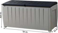 Keter Novel Opbergbox - 340L - 124x55x62.5cm - Grijs -Optimaal Tuinmeubel Winkel 1200x692