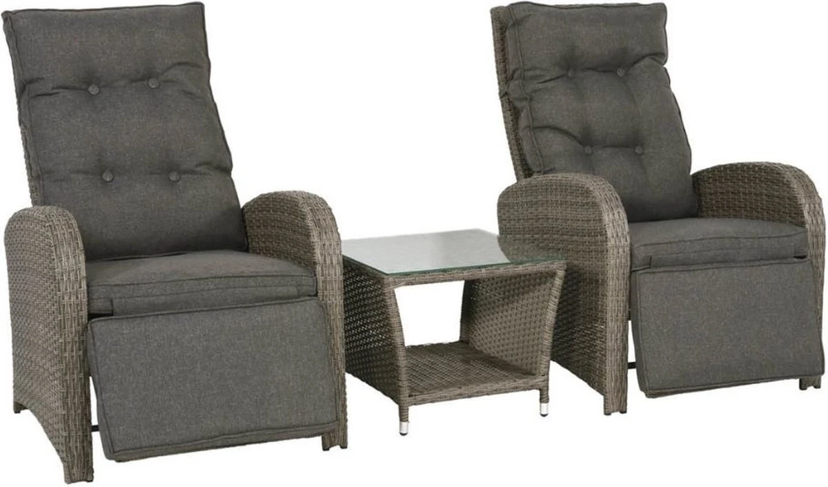 Loungeset Duoset Melia 2 Verstelbare Stoelen + Tafel - Balkonset 1 Loungeset Duoset Melia 2 Verstelbare Stoelen + Tafel - Balkonset