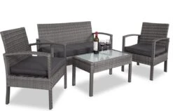 Casaria Polyrattan Loungeset – 2 Stoelen 1 Bank 1 Tafel - Antraciet -Optimaal Tuinmeubel Winkel 1200x768 2