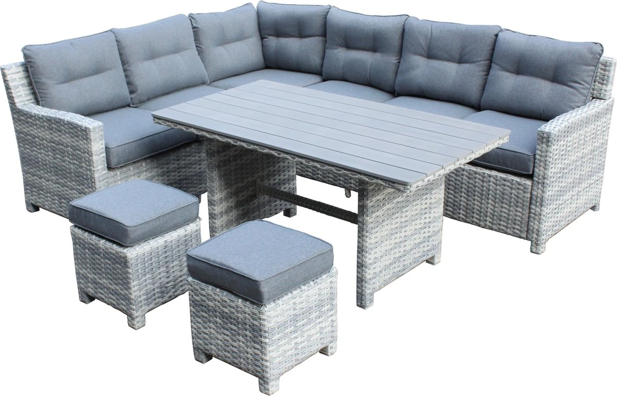 Merkloos Rivièra | Loungeset Hoekset Dining Set Tuinset | Wicker | Hoekbank, Hoge Tuintafel, 2 Hockers | 6 Zitplaatsen 1 Merkloos Rivièra | Loungeset Hoekset Dining Set Tuinset | Wicker | Hoekbank, Hoge Tuintafel, 2 Hockers | 6 Zitplaatsen
