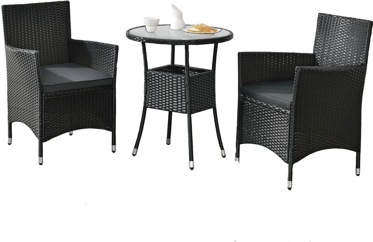 Polyrotan Balkonset - Bayamo - 3-delig - Zwart 2 Polyrotan Balkonset - Bayamo - 3-delig - Zwart - Afbeelding 2