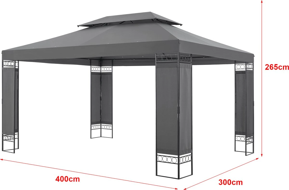 Paviljoen Lanciano Partytent 4x3x2,65 Cm Donkergrijs 2 Paviljoen Lanciano Partytent 4x3x2,65 Cm Donkergrijs - Afbeelding 2