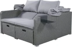 Polyrattan Patio Rieten Meubels Set Voor 2 Personen-Outdoor Rattan Sofa Set Met Intrekbare Luifel-lounge Bank-PE Rotan Loveseat Voor Achtertuin Veranda Tuin Zwembad Balkon-grijs -Optimaal Tuinmeubel Winkel 1200x789