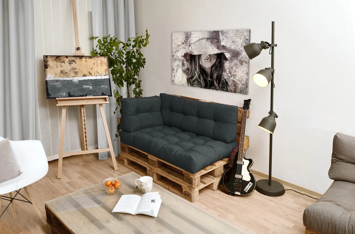 Beautissu Style – Palletkussen Set – 1x Zitkussen 120x80 Cm & 1x Rugkussen 120x40 Cm – Graphiet Grijs 13 Beautissu Style – Palletkussen Set – 1x Zitkussen 120x80 Cm & 1x Rugkussen 120x40 Cm – Graphiet Grijs - Afbeelding 13